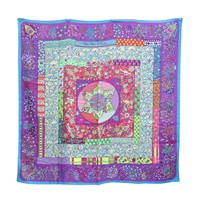 紫色 羊絨 絲綢 Piqué Fleuri de Provence 絲巾 140x140【HERMES 愛馬仕】