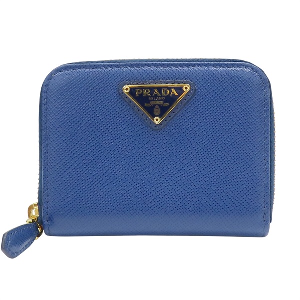 藍色 牛皮 coin case 拉鍊零錢包 1MM268【PRADA 普拉達】 1MM268