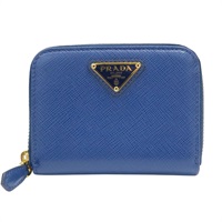 藍色 牛皮 coin case 拉鍊零錢包 1MM268【PRADA 普拉達】 1MM268