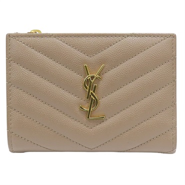 棕色 牛皮 Monogram 兩折短夾 668287【SAINT LAURENT YSL 聖羅蘭】 668287