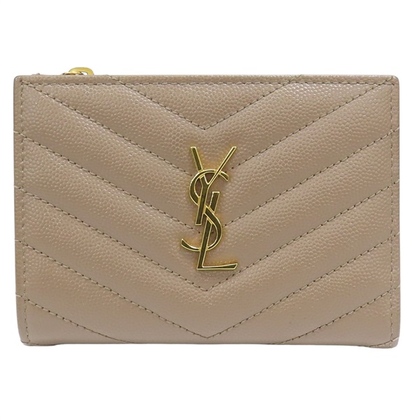 棕色 牛皮 Monogram 兩折短夾 668287【SAINT LAURENT YSL 聖羅蘭】 668287