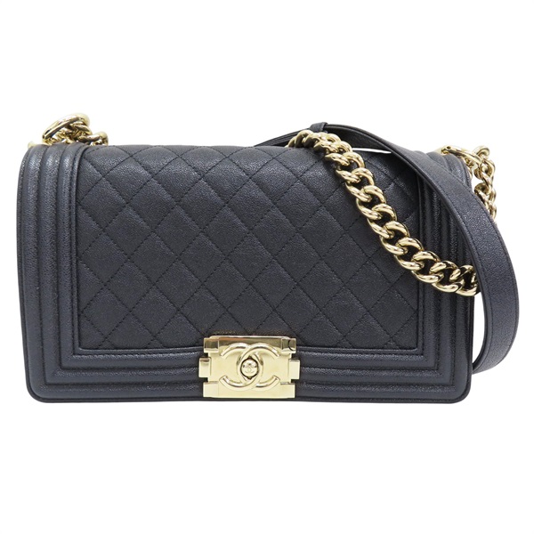 藍色 牛皮 菱格紋 荔枝紋 BOY 25 鍊帶 肩背包 金扣【CHANEL 香奈兒】 A67086