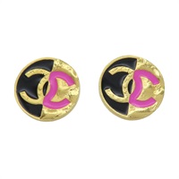 黑色漆面 金色鍍金 雙C 圓牌耳環【CHANEL 香奈兒】