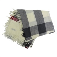 米白/黑/紅色 格紋 羊毛 圍巾【BURBERRY 巴寶莉】