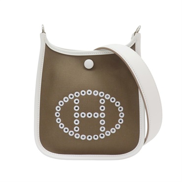 大象灰 Toile帆布 白色牛皮 Neo Evelyne 16 肩背包 K刻 金扣【HERMES 愛馬仕】