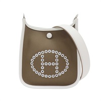 大象灰 Toile帆布 白色牛皮 Neo Evelyne 肩背包 金扣 K刻【HERMES 愛馬仕】