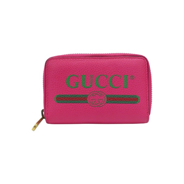 粉色 牛皮 LOGO 拉鍊 卡夾【GUCCI 古馳】 496319
