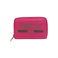 粉色 牛皮 LOGO 拉鍊 卡夾【GUCCI 古馳】 496319