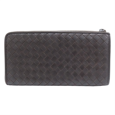 深棕色 牛皮 編織 拉鍊長夾 【BOTTEGA VENETA 寶緹嘉】