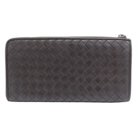 深棕色 牛皮 編織 拉鍊長夾 【BOTTEGA VENETA 寶緹嘉】