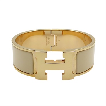 米色琺瑯 金色鍍金 Clic Clac H 手環【HERMES 愛馬仕】