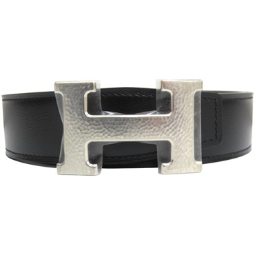 黑/灰 牛皮 H buckle belt 皮帶 U刻 95CM【HERMES 愛馬仕】