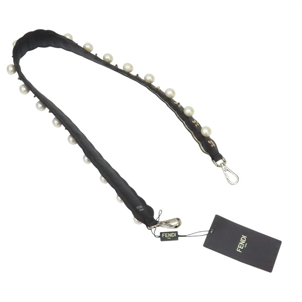 黑色 珍珠 皮革 肩背帶 【FENDI】