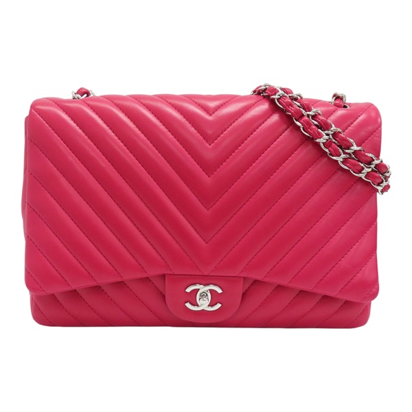 紅色羊皮 山形紋 Maxi 肩背包【CHANEL 香奈兒】