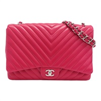 紅色羊皮 山形紋 Maxi 肩背包【CHANEL 香奈兒】