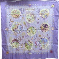 紫色 Escales Méditerranéennes 絲綢 絲巾 90x90【HERMES 愛馬仕】