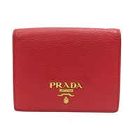 紅色 牛皮 金扣 短夾【PRADA 普拉達】