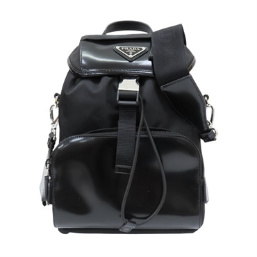 黑色尼龍 牛皮 Re-Nylon 兩用包 銀扣【PRADA 普拉達】 2VZ107