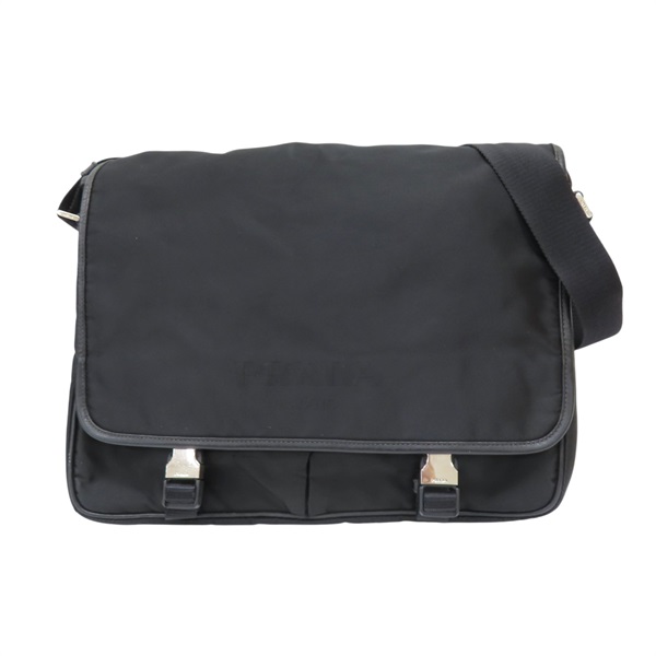 黑色尼龍 郵差包 肩背包 銀扣【PRADA 普拉達】 VA0793