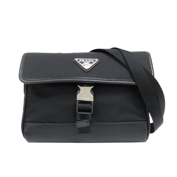 黑色Re-Nylon Saffiano牛皮 肩背包 手機袋 2ZH108【PRADA 普拉達】 2ZH108