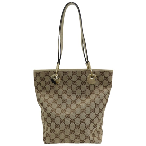 烏木色緹花帆布 白色牛皮飾邊 肩背包【GUCCI 古馳】 120840