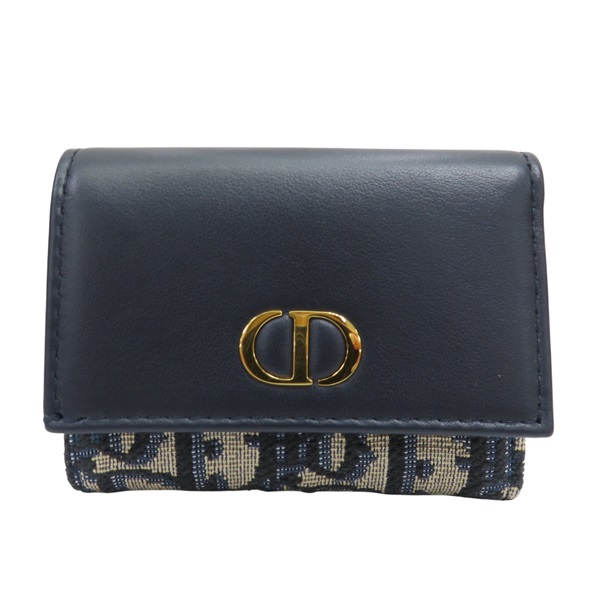 藍色 緹花帆布拚牛皮 扣式短夾【Dior 迪奧】 S2358UNKO_M928