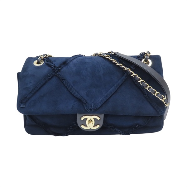 藍色 麂皮 鍊帶 肩背包 無卡【CHANEL 香奈兒】