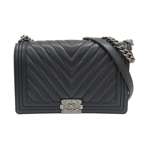 黑色 山型紋 牛皮 Boy28 肩背包 (無卡)【CHANEL 香奈兒】 A92193