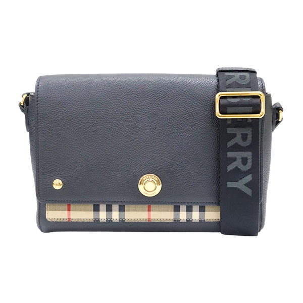 黑色 格紋帆布 牛皮 斜背包 肩背包【BURBERRY 巴寶莉】