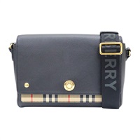 黑色 格紋帆布 牛皮 斜背包 肩背包【BURBERRY 巴寶莉】