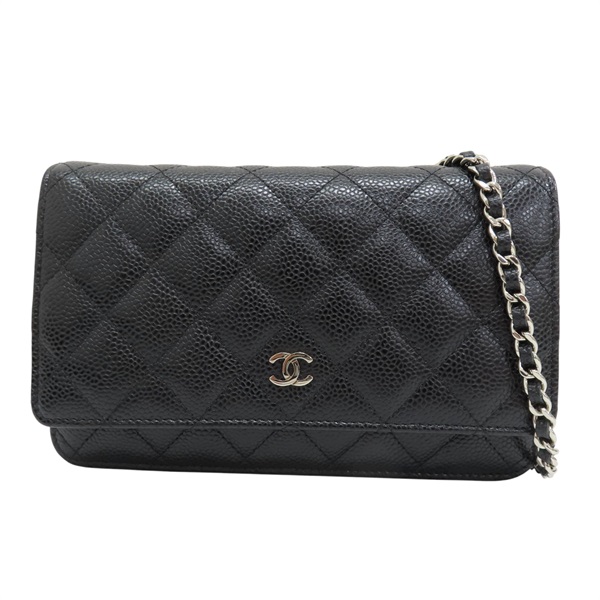 黑色 菱格紋 荔枝牛皮 WOC 鍊帶 肩背包 銀扣【CHANEL 香奈兒】 A33814