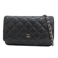黑色 菱格紋 荔枝牛皮 WOC 鍊帶 肩背包 銀扣【CHANEL 香奈兒】 A33814