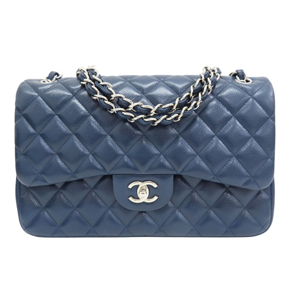 藍色 菱格紋 荔枝牛皮 Jumbo 30 肩背包【CHANEL 香奈兒】 A58600