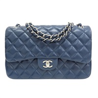 藍色 菱格紋 荔枝牛皮 Jumbo 30 肩背包【CHANEL 香奈兒】 A58600