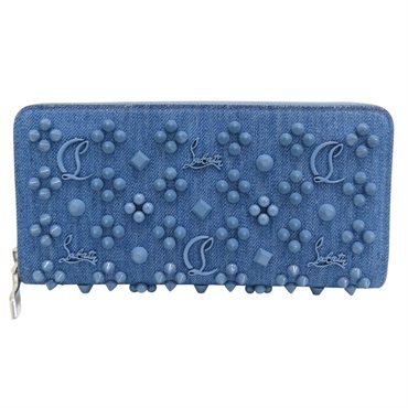 藍色 單寧布 鉚釘 拉鍊長夾【Christian Louboutin】 3245238