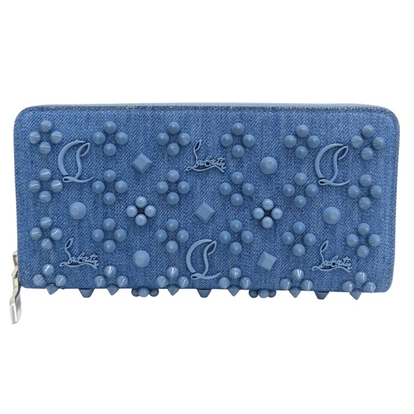 藍色 單寧布 鉚釘 拉鍊長夾【Christian Louboutin】 3245238