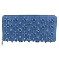 藍色 單寧布 鉚釘 拉鍊長夾【Christian Louboutin】 3245238