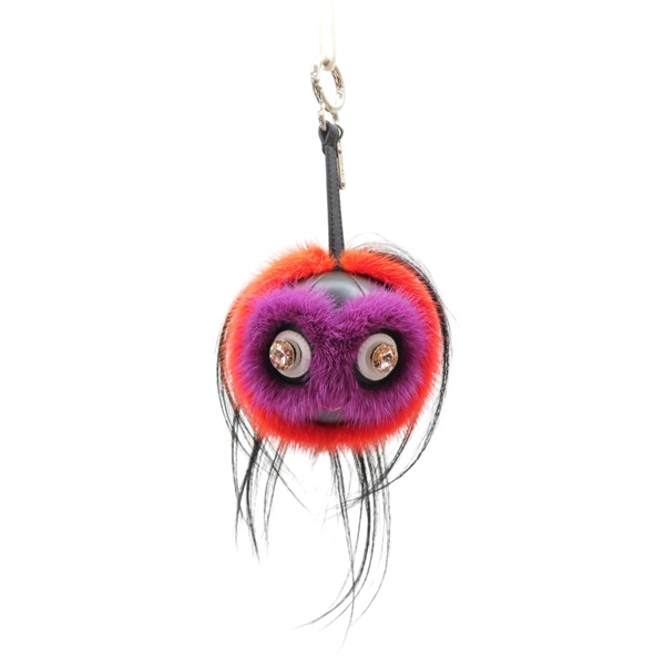 紅/黑色 牛皮 毛絨 鍍銀 Bag Charm 怪獸吊飾【FENDI 芬迪】