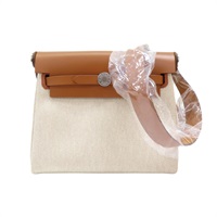 米色帆布 棕色牛皮 Herbag Zip 20 Mini 肩背包 K刻 銀扣【HERMES 愛馬仕】