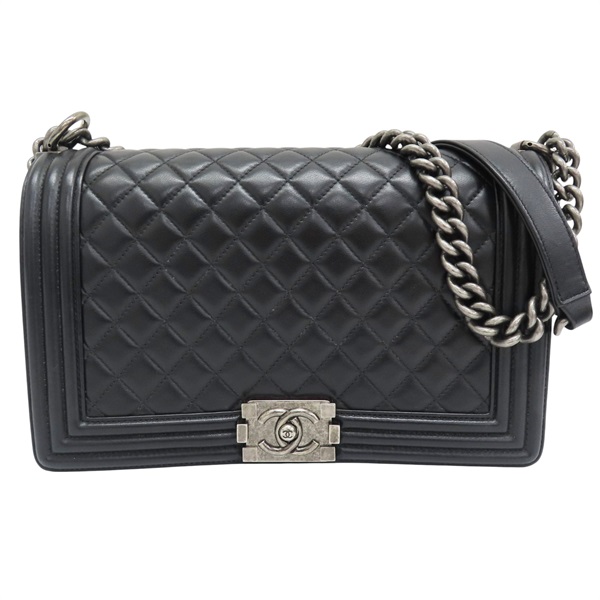 黑色 羊皮 BOY 28 鍊帶 肩背包 銀釦【CHANEL 香奈兒】 A92193