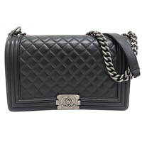 黑色 羊皮 BOY 28 鍊帶 肩背包 銀釦【CHANEL 香奈兒】 A92193