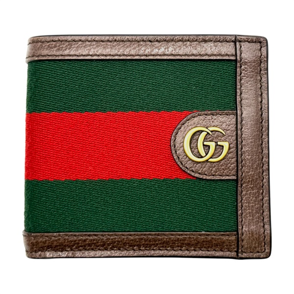 棕色牛皮 紅/綠帆布 short wallet 短夾 722941【GUCCI 古馳】 722941