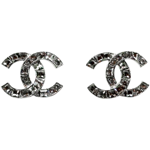 銀色鍍銀 COCO MARK pierced earrings 雙C水鑽 耳環【CHANEL 香奈兒】
