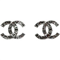 銀色鍍銀 COCO MARK pierced earrings 雙C水鑽 耳環【CHANEL 香奈兒】