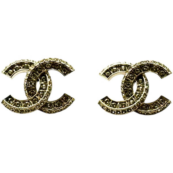 金色鍍金 雙C 水鑽  耳環【CHANEL 香奈兒】