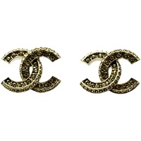 金色鍍金 雙C 水鑽  耳環【CHANEL 香奈兒】