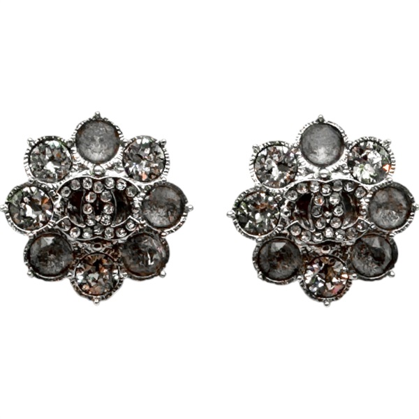 銀色鍍銀 雙C 水鑽 耳環【CHANEL 香奈兒】