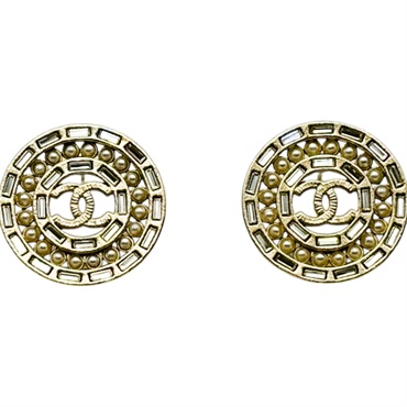 金色鍍金 pierced earrings 雙C水鑽耳環【CHANEL 香奈兒】