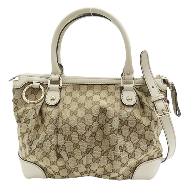 烏木色 緹花帆布 白色牛皮飾邊 兩用包【GUCCI 古馳】 247902