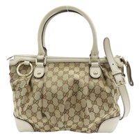 烏木色 緹花帆布 白色牛皮飾邊 兩用包【GUCCI 古馳】 247902